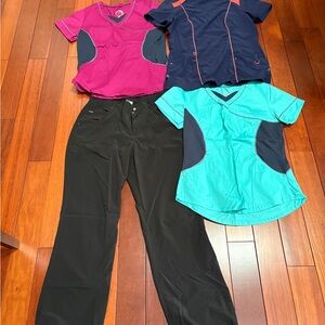 Colorful Scrub Tops and Black Pants Set